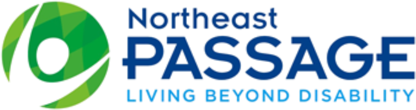 Northeast Passage logo with green circular abstract design and the tagline "Living Beyond Disability."